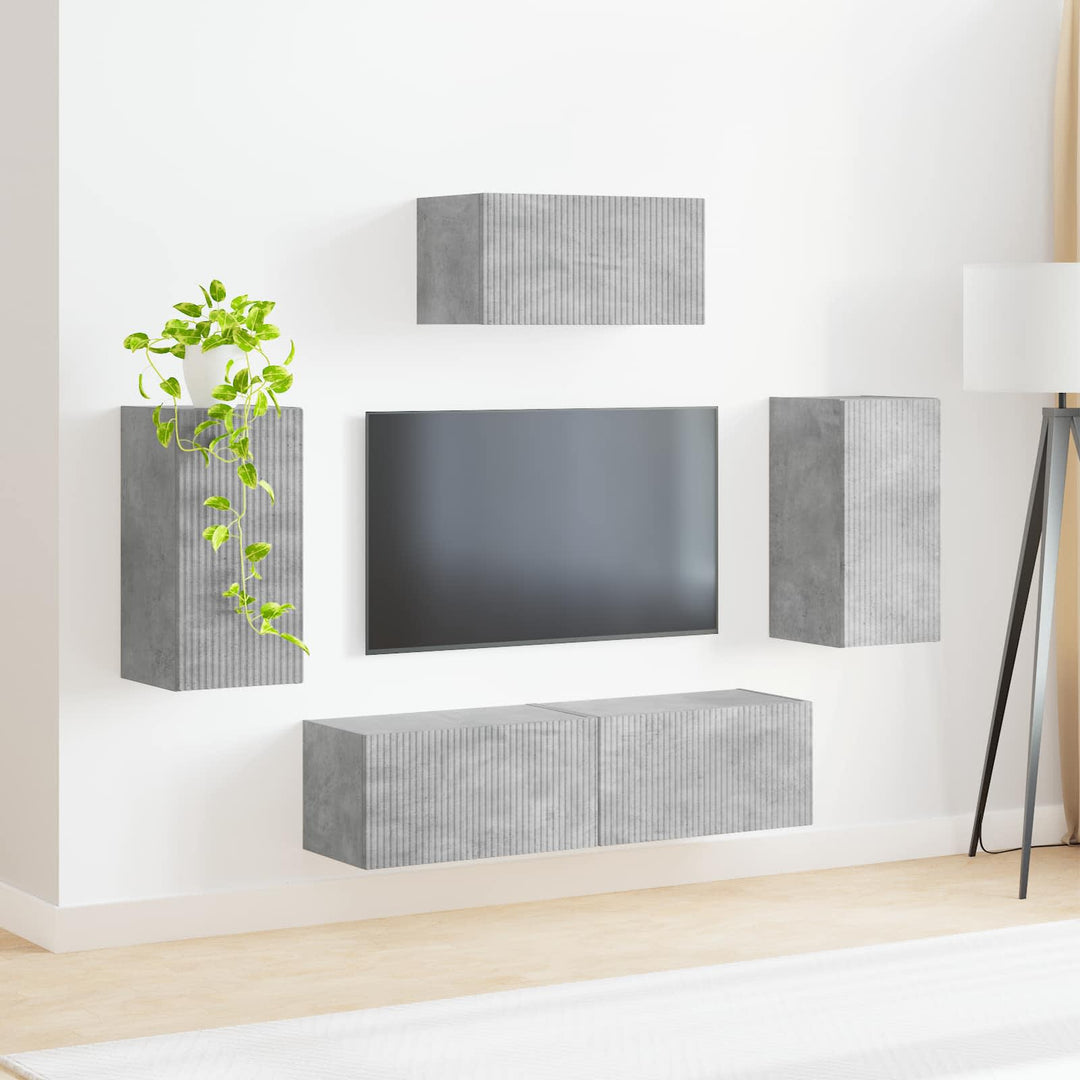 TV-møbelsæt Vægmonteret 5 pcs Beton Grå Konstrueret træ