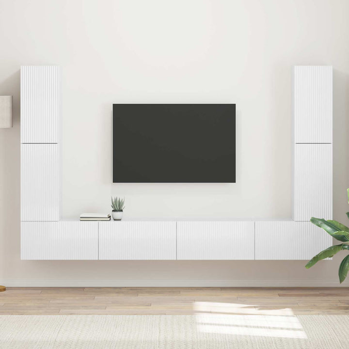 TV-møbelsæt 8 pcs Høj gloss hvid Konstrueret træ