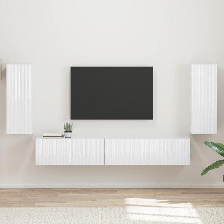 TV-møbelsæt 4 pcs Høj gloss hvid Konstrueret træ