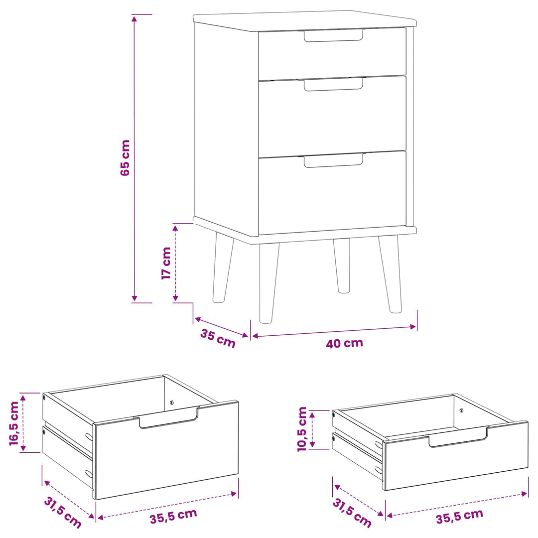 Natskab MOLDE Sort 40 x 35 x 65 cm Massivt fyrretræ