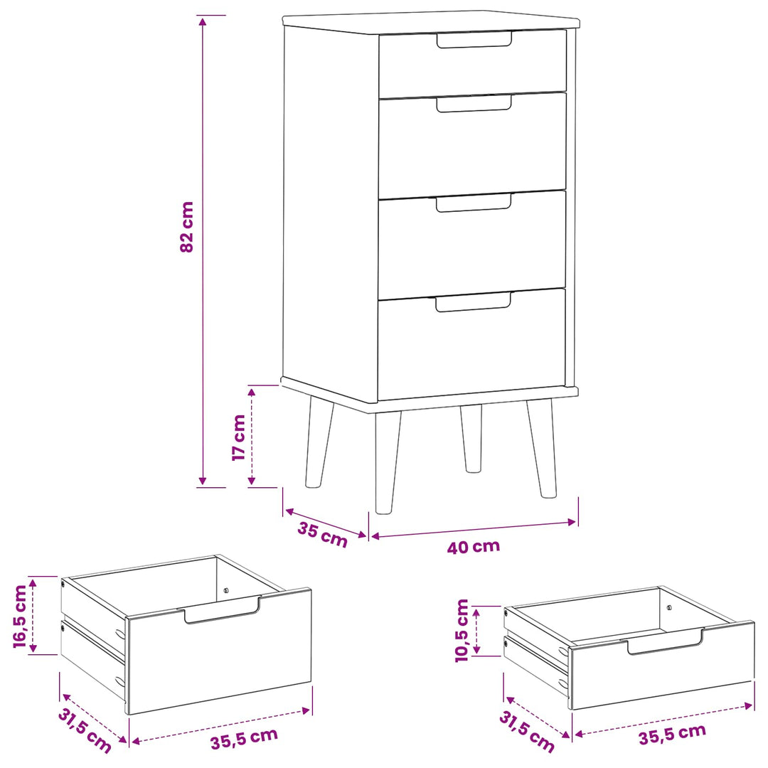 Skuffeskab MOLDE Karamel 40 x 35 x 82 cm Massivt fyrretræ