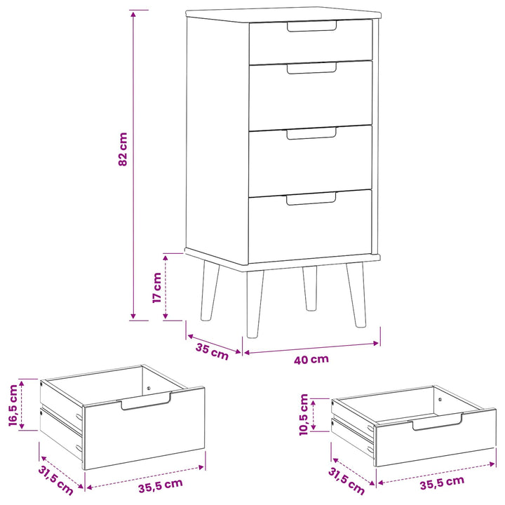 Skuffeskab MOLDE Karamel 40 x 35 x 82 cm Massivt fyrretræ
