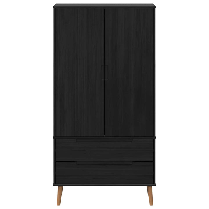 Garderobeskab MOLDE Sort 90 x 55 x 175 cm Massivt fyrretræ
