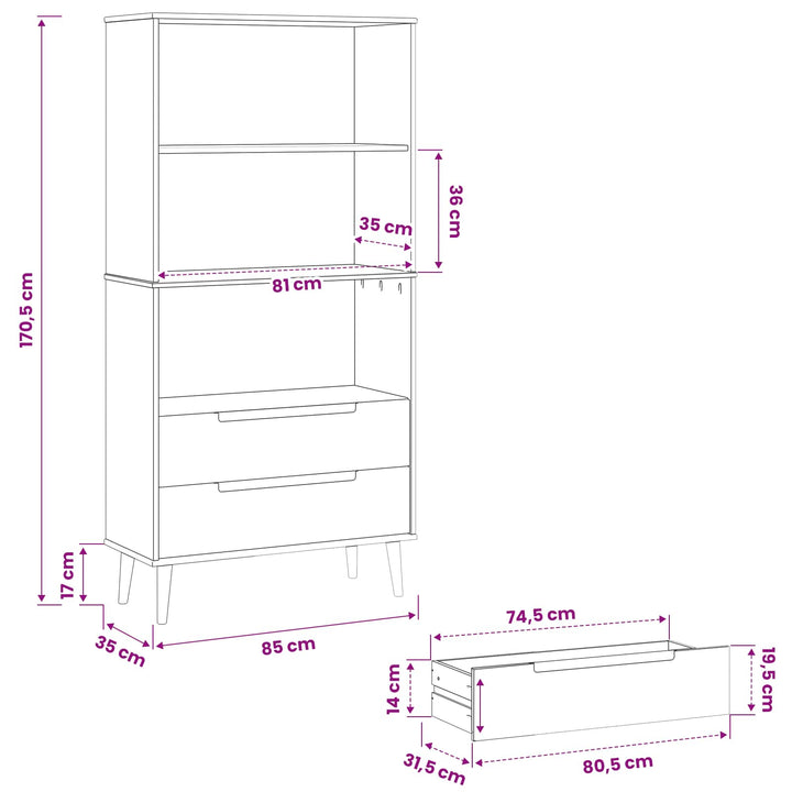 Bogreol MOLDE 85 x 35 x 170,5 cm Massivt fyrretræ Karamel