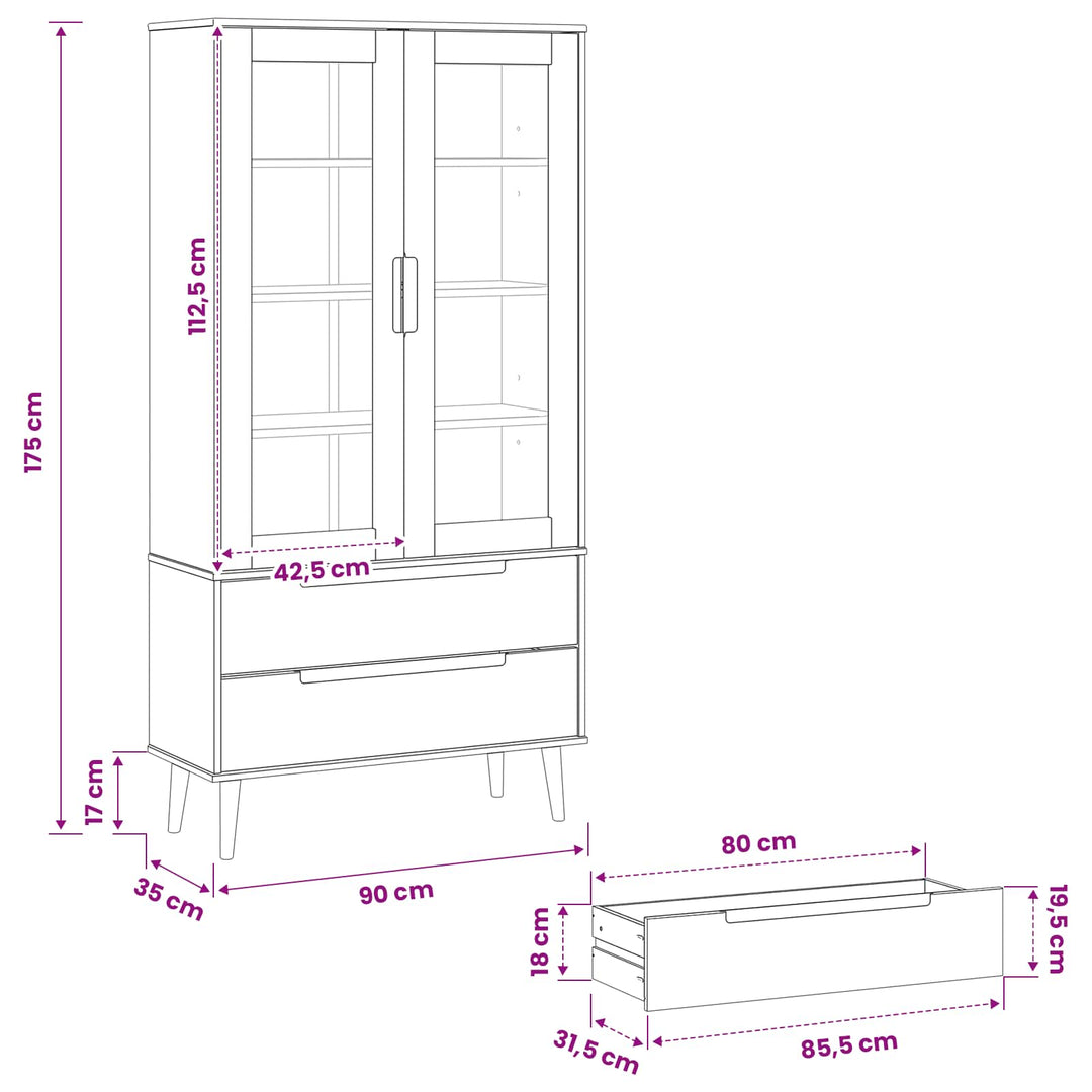 Glas Vitrine Skab Sort 90 x 35 x 175 cm