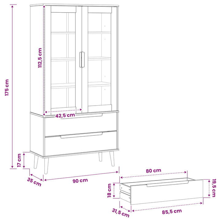 Glas Vitrine Skab Sort 90 x 35 x 175 cm