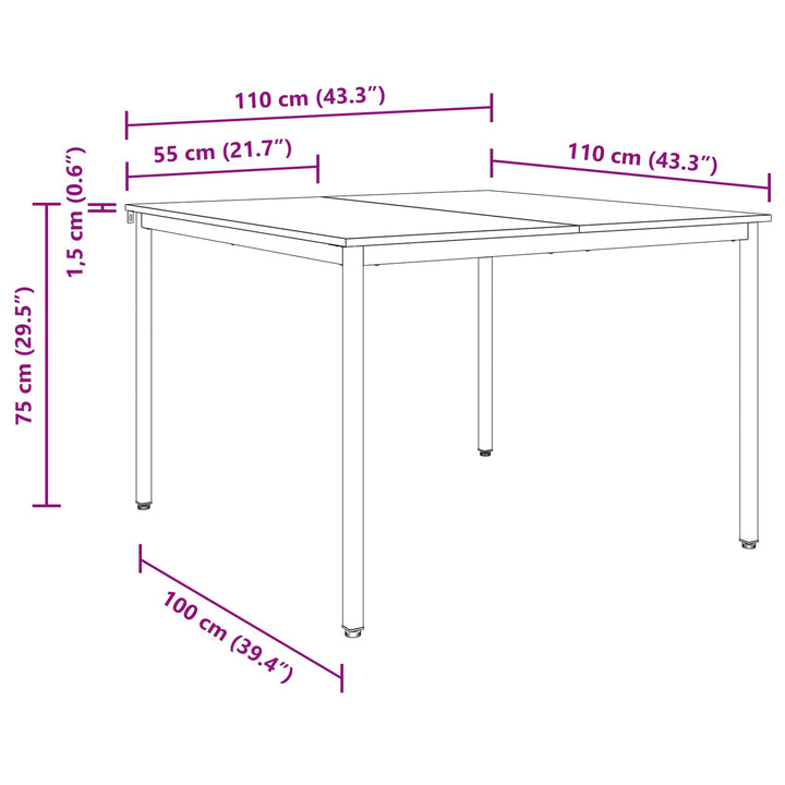 Spiseborde 110 x 110 x 75 cm METAL Rektangulær