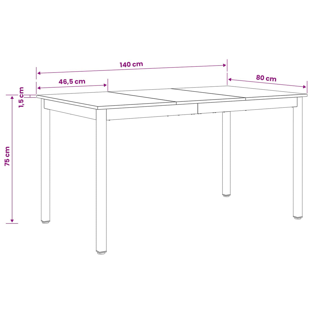 Spiseborde 140 x 80 x 75 cm METAL Rektangulær