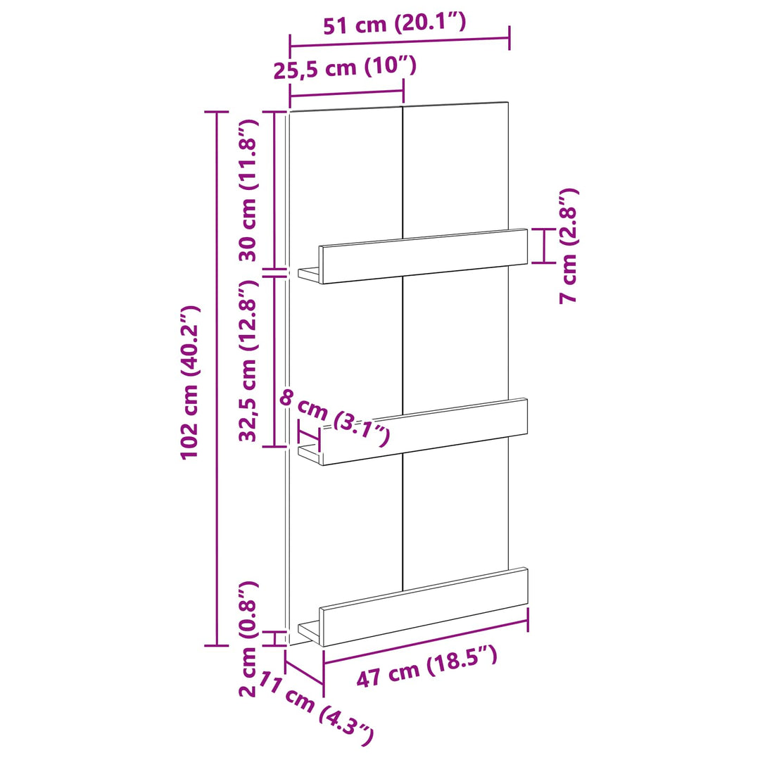 Magasin Rack med hylde Sort eg 51 x 11 x 102 cm Konstrueret træ