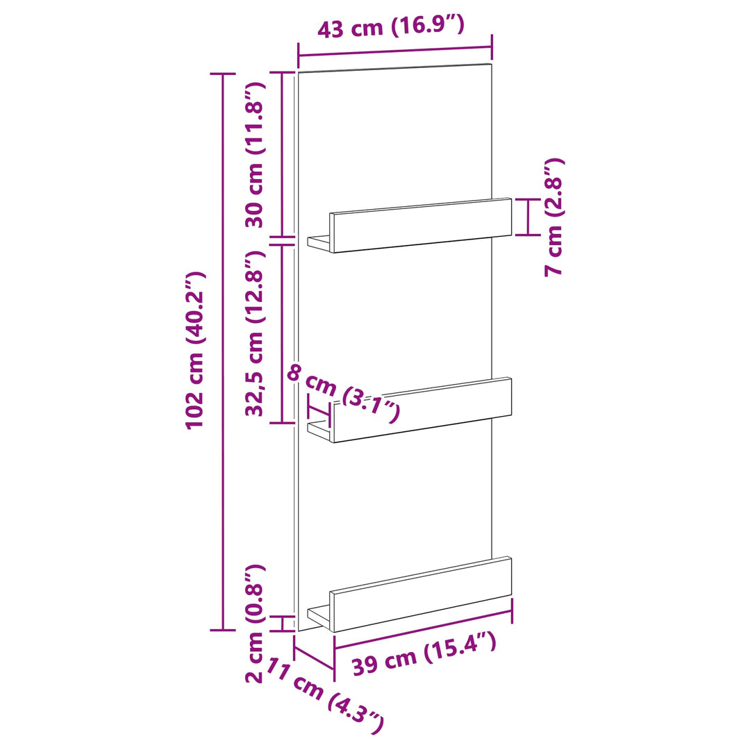 Magasin Rack med hylde Hvid 43 x 11 x 102 cm Konstrueret træ