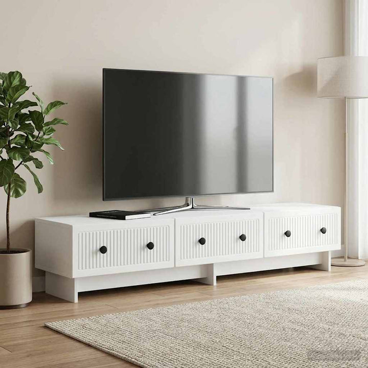 TV-skab med skuffe Hvid 147 x 34,5 x 30 cm Konstrueret træ
