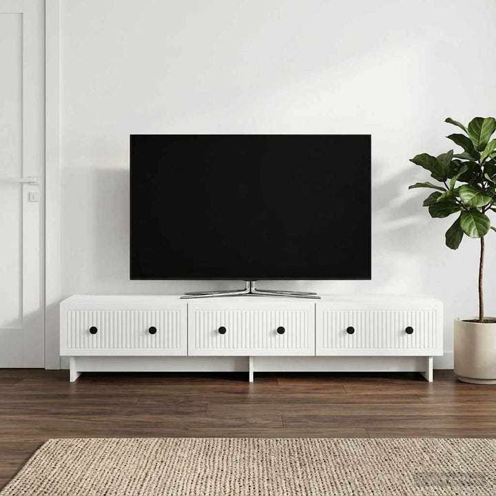 TV-skab med skuffe Hvid 147 x 34,5 x 30 cm Konstrueret træ