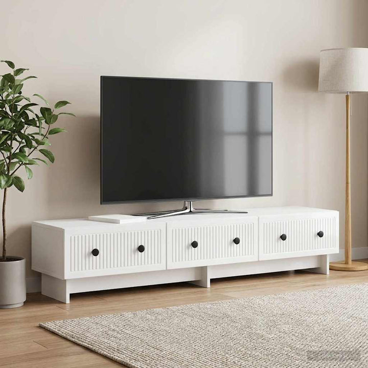 TV-skab Hvid højglans 147 x 34,5 x 30 cm Konstrueret træ