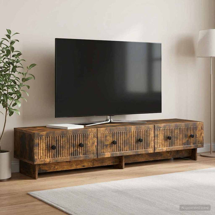 TV-skab med skuffe Røget eg 147 x 34,5 x 30 cm Konstrueret træ