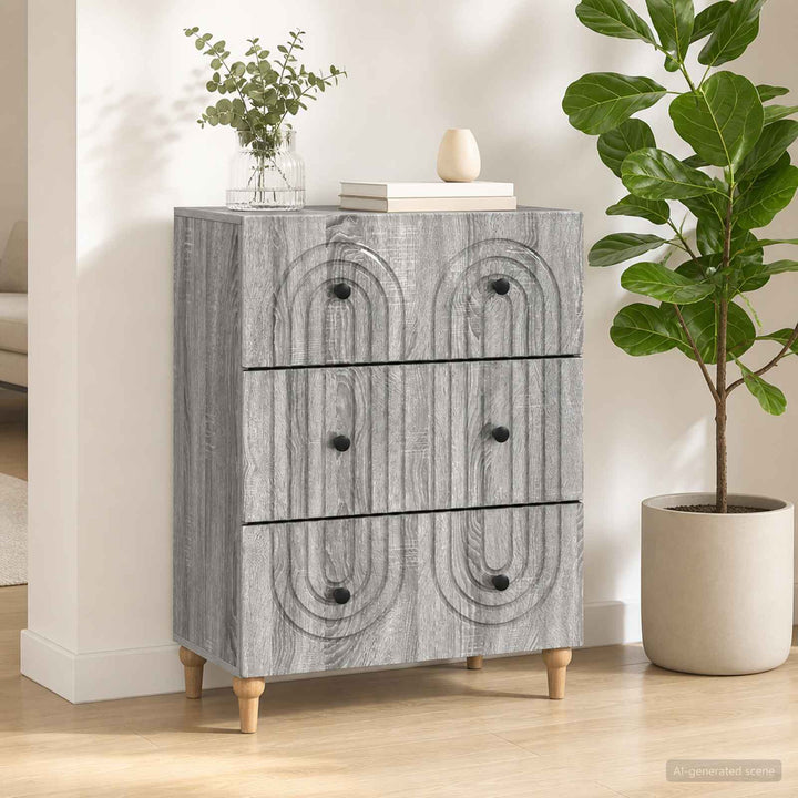 Skuffeskab Grå sonoma-eg 66 x 34,5 x 90 cm Konstrueret træ