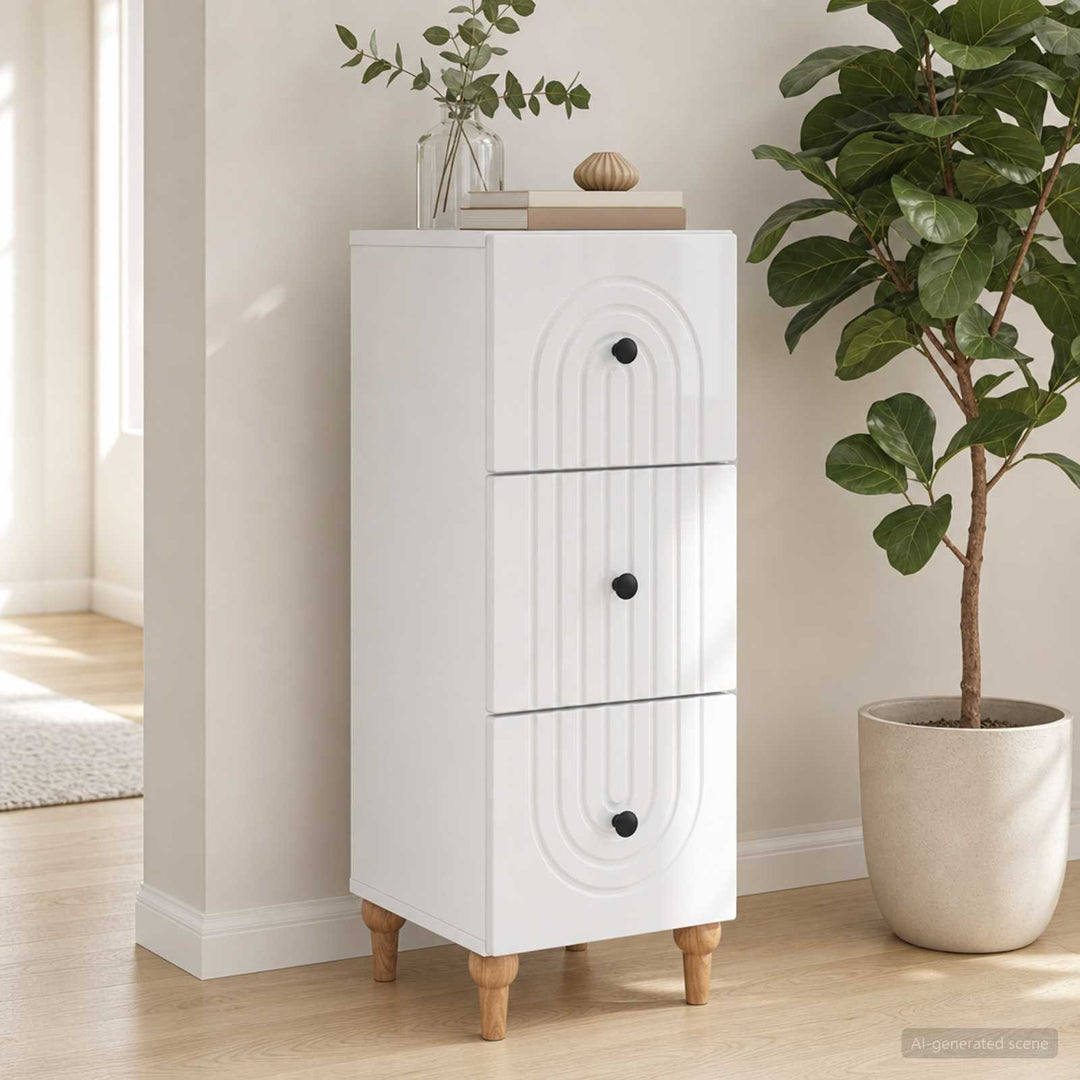 Skuffeskab Hvid højglans 33 x 34,5 x 90 cm Konstrueret træ