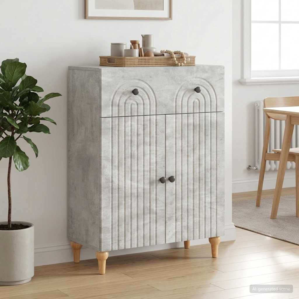 Sideboard med skuffe Betongrå 66 x 34,5 x 90 cm Konstrueret træ