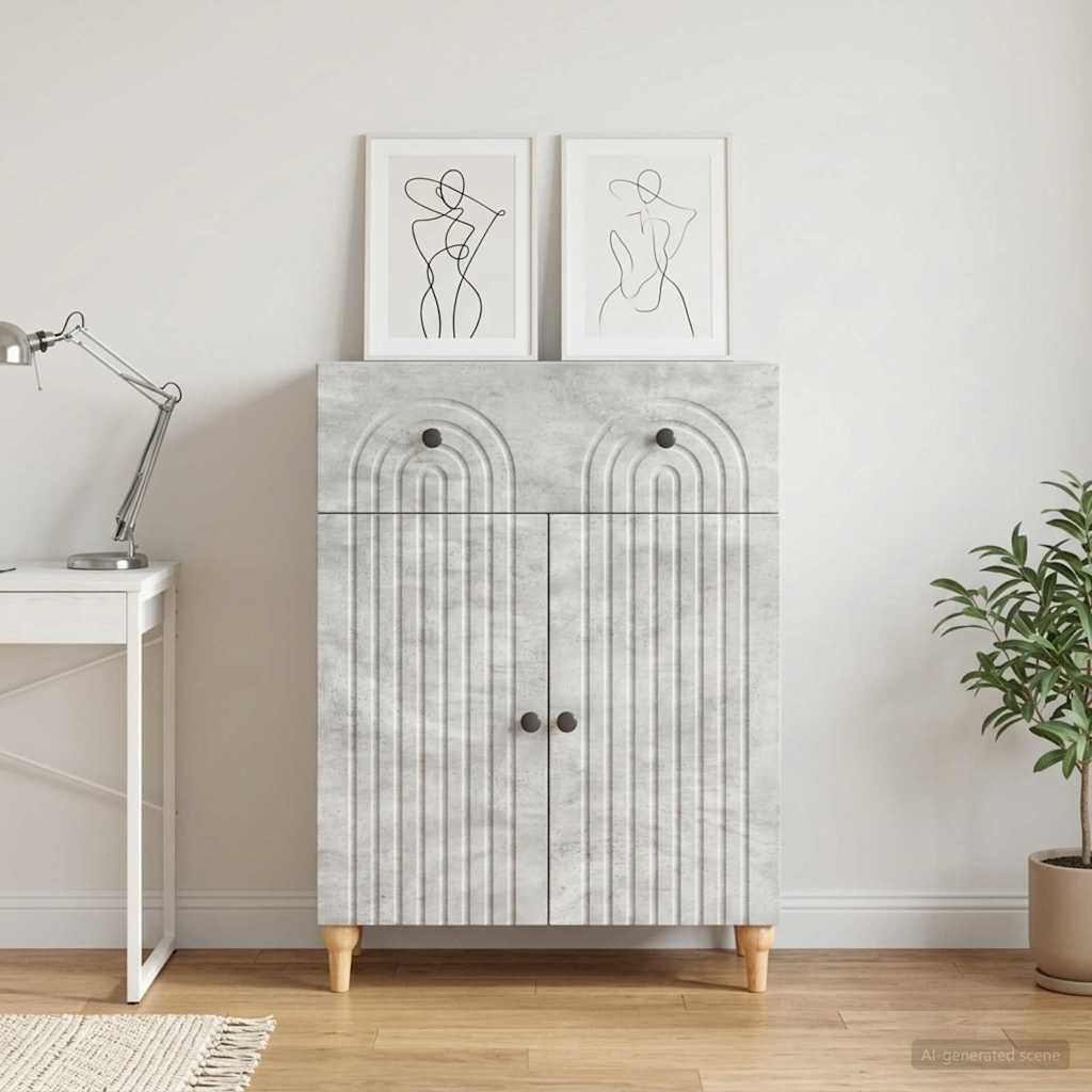 Sideboard med skuffe Betongrå 66 x 34,5 x 90 cm Konstrueret træ