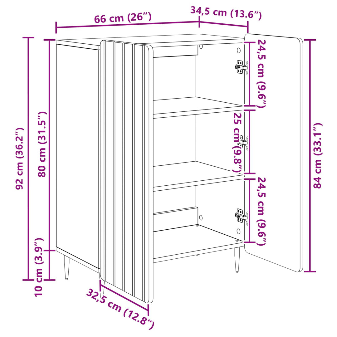 Sideboard Sonoma-eg 66 x 34,5 x 92 cm Konstrueret træ