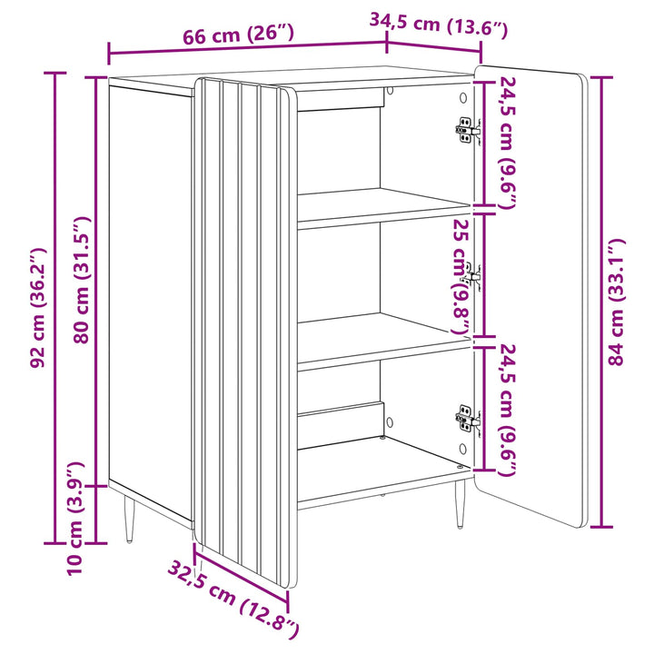 Sideboard Sonoma-eg 66 x 34,5 x 92 cm Konstrueret træ