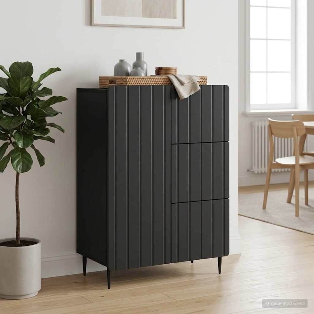 Sideboard med skuffe Sort 66 x 34,5 x 91,5 cm Konstrueret træ