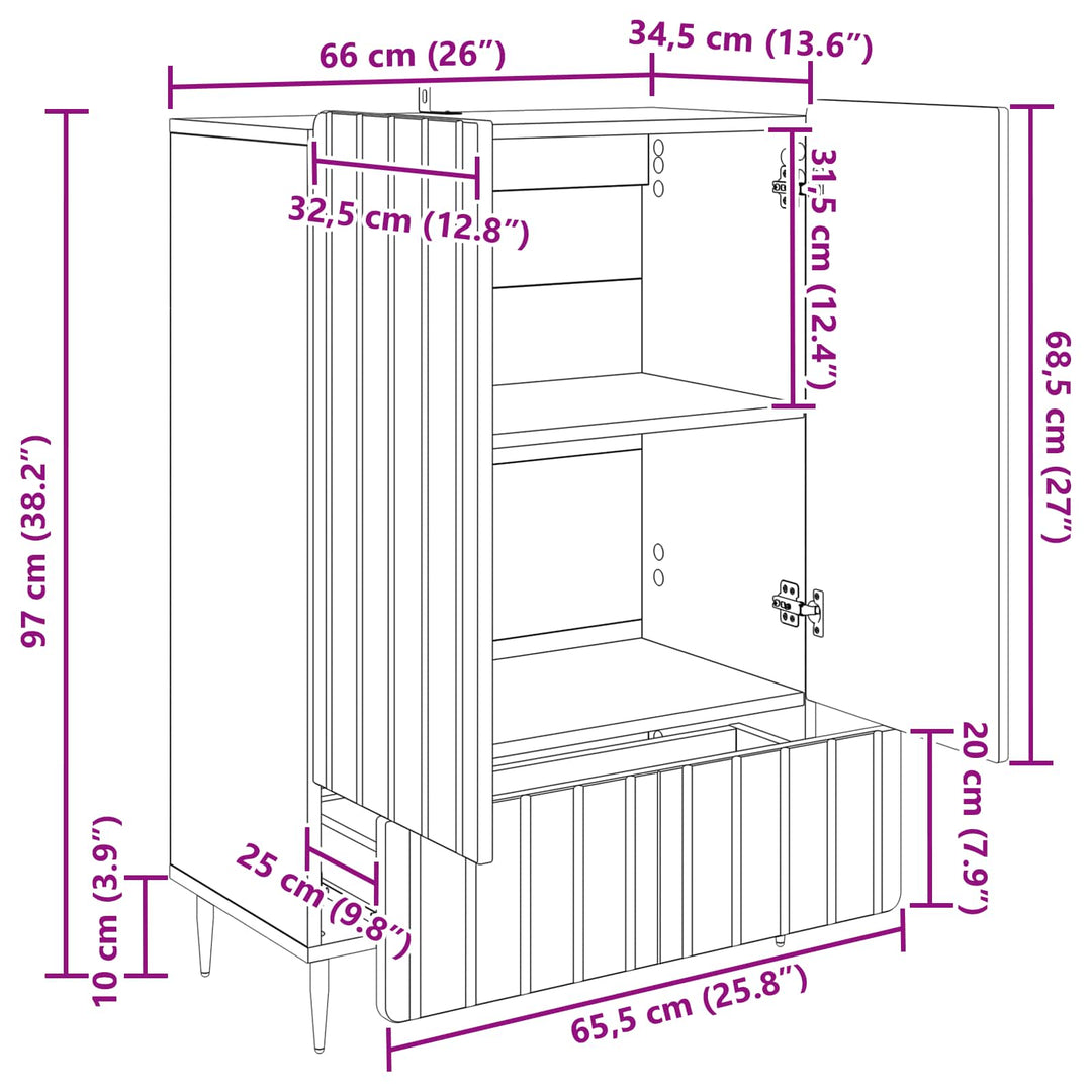 Sideboard Røget eg 66 x 34,5 x 97 cm Konstrueret træ