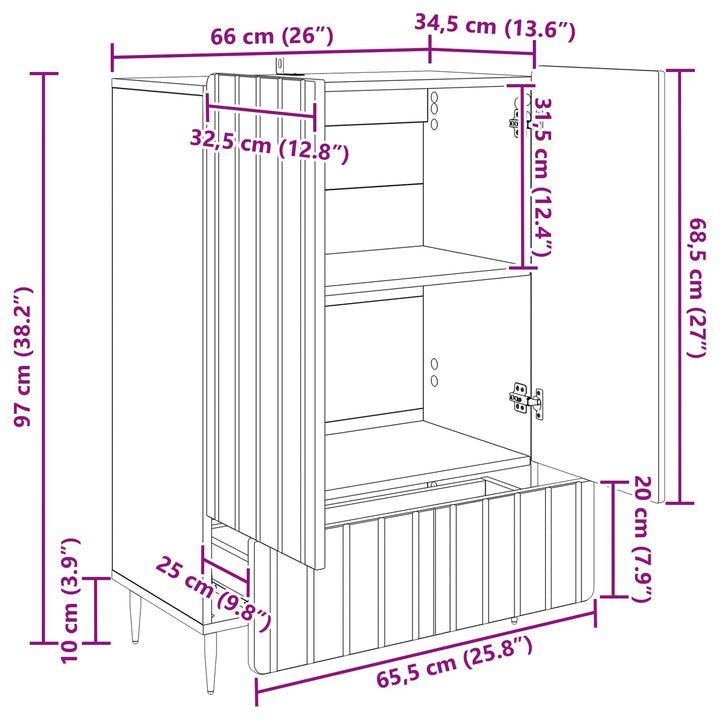Sideboard Røget eg 66 x 34,5 x 97 cm Konstrueret træ