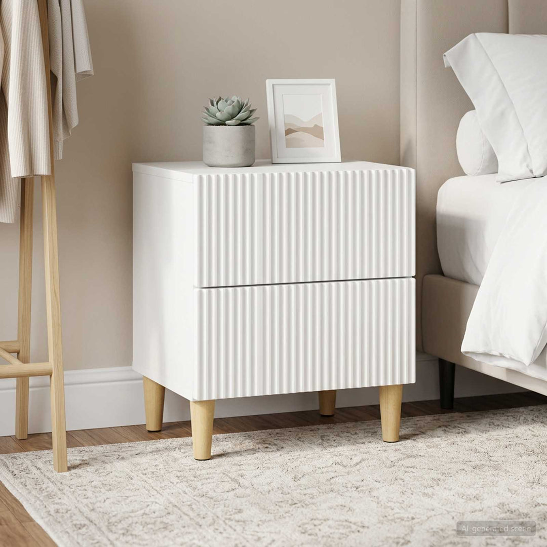 Natskab med skuffe 2 pcs Hvid 43 x 34,5 x 48 cm Konstrueret træ