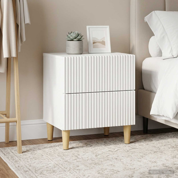 Natskab med skuffe 2 pcs Hvid 43 x 34,5 x 48 cm Konstrueret træ