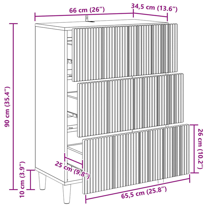 Skuffeskab Sort 66 x 34,5 x 90 cm Konstrueret træ