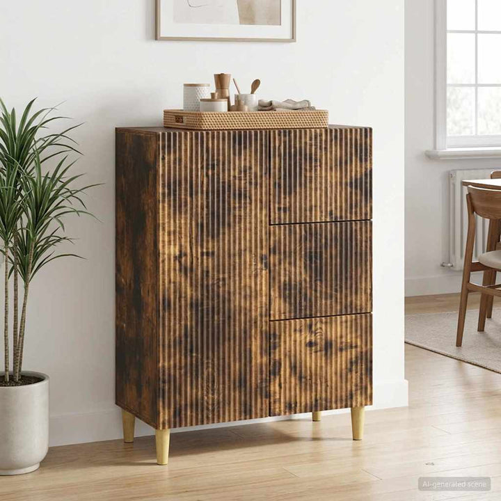 Sideboard med skuffe Røget eg 66 x 34,5 x 90 cm Konstrueret træ