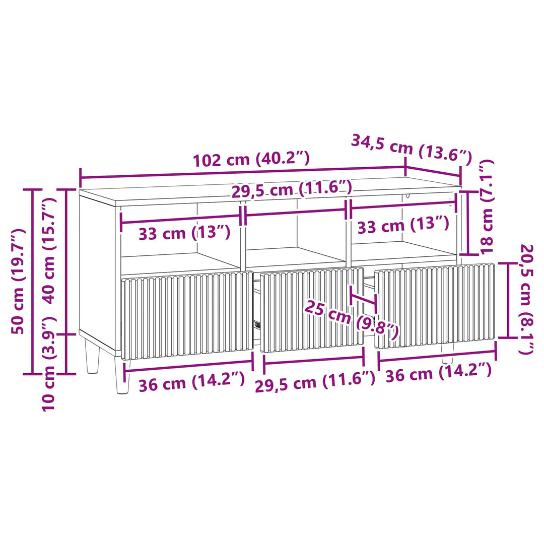 TV-skab Gammelt træ 102 x 34,5 x 50 cm Konstrueret træ