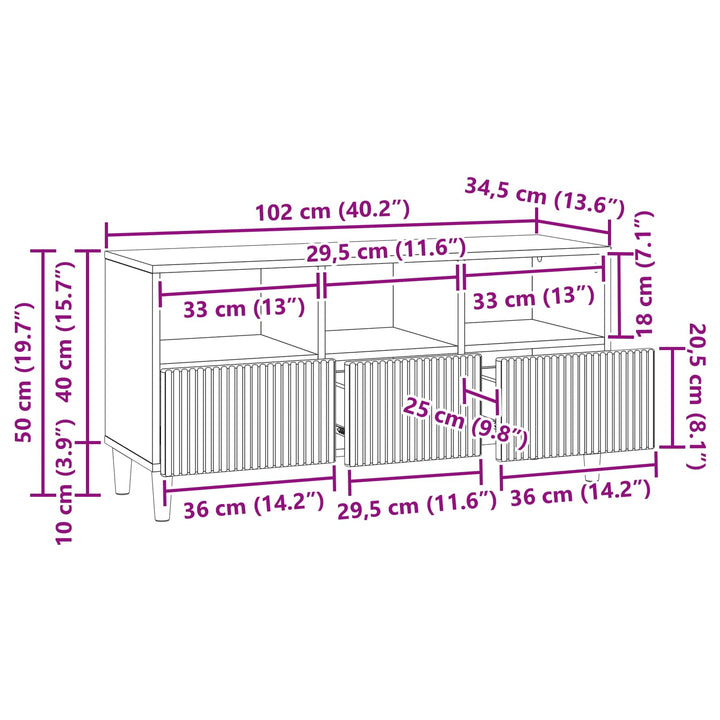 TV-skab Gammelt træ 102 x 34,5 x 50 cm Konstrueret træ