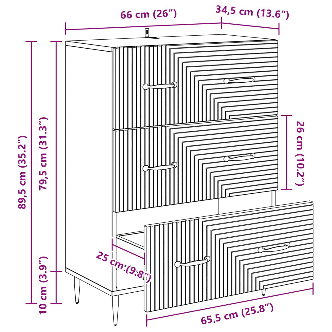 Skuffeskab Gammelt træ 66 x 34,5 x 89,5 cm Konstrueret træ