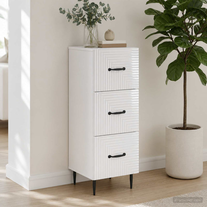 Skuffeskab Hvid 33 x 34,5 x 89,5 cm Konstrueret træ