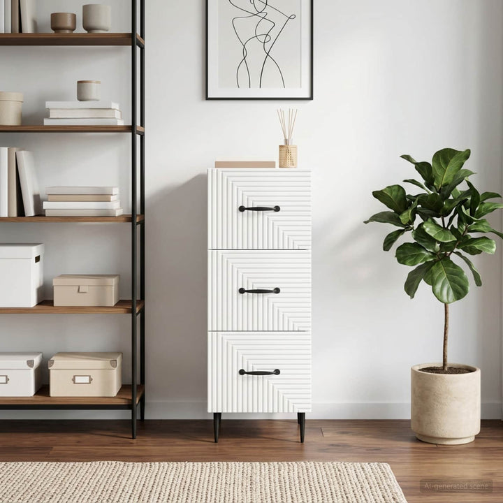 Skuffeskab Hvid højglans 33 x 34,5 x 89,5 cm Konstrueret træ