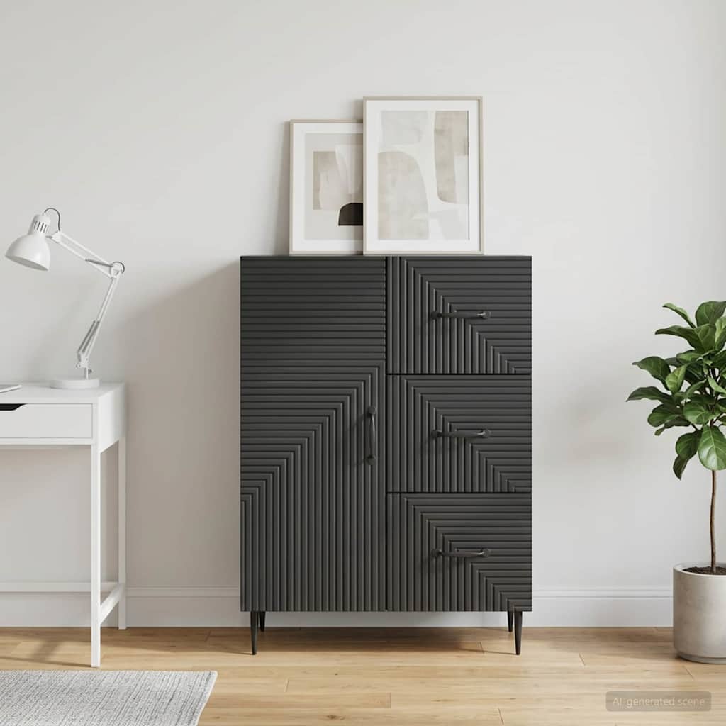 Sideboard med skuffe Sort 66 x 34,5 x 89,5 cm Konstrueret træ
