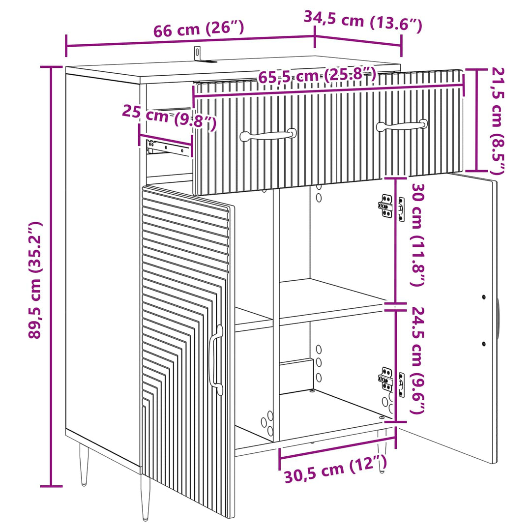 Sideboard Betongrå 66 x 34,5 x 89,5 cm Konstrueret træ