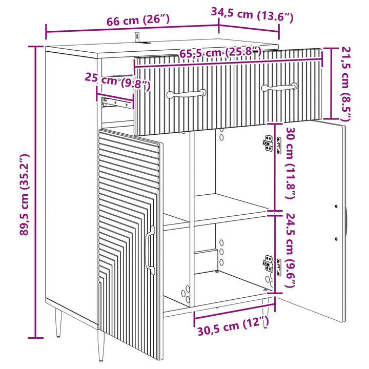 Sideboard Betongrå 66 x 34,5 x 89,5 cm Konstrueret træ