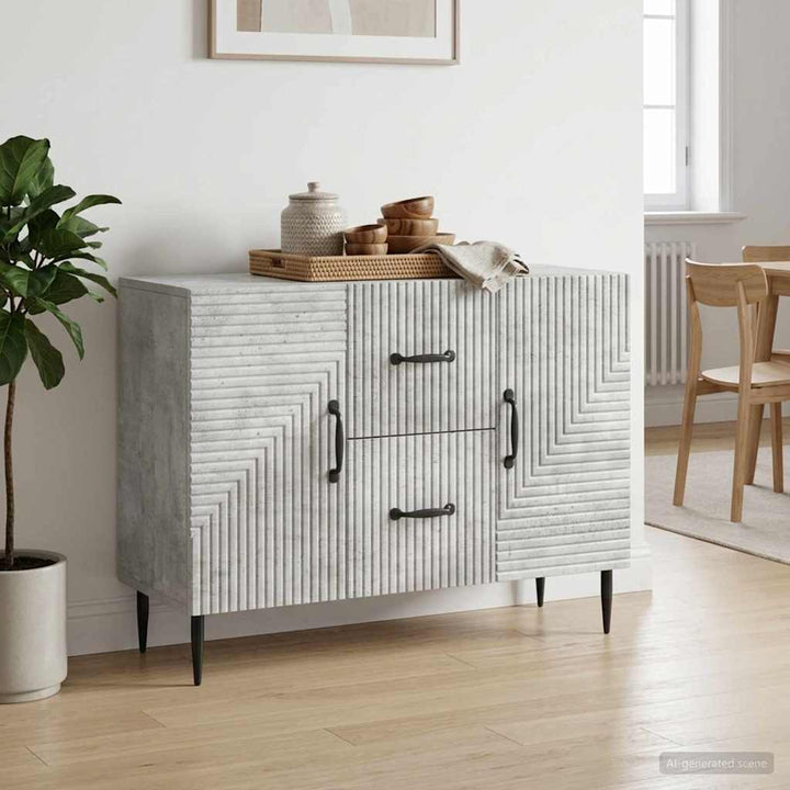 Sideboard med skuffe Betongrå 89 x 34,5 x 60 cm Konstrueret træ