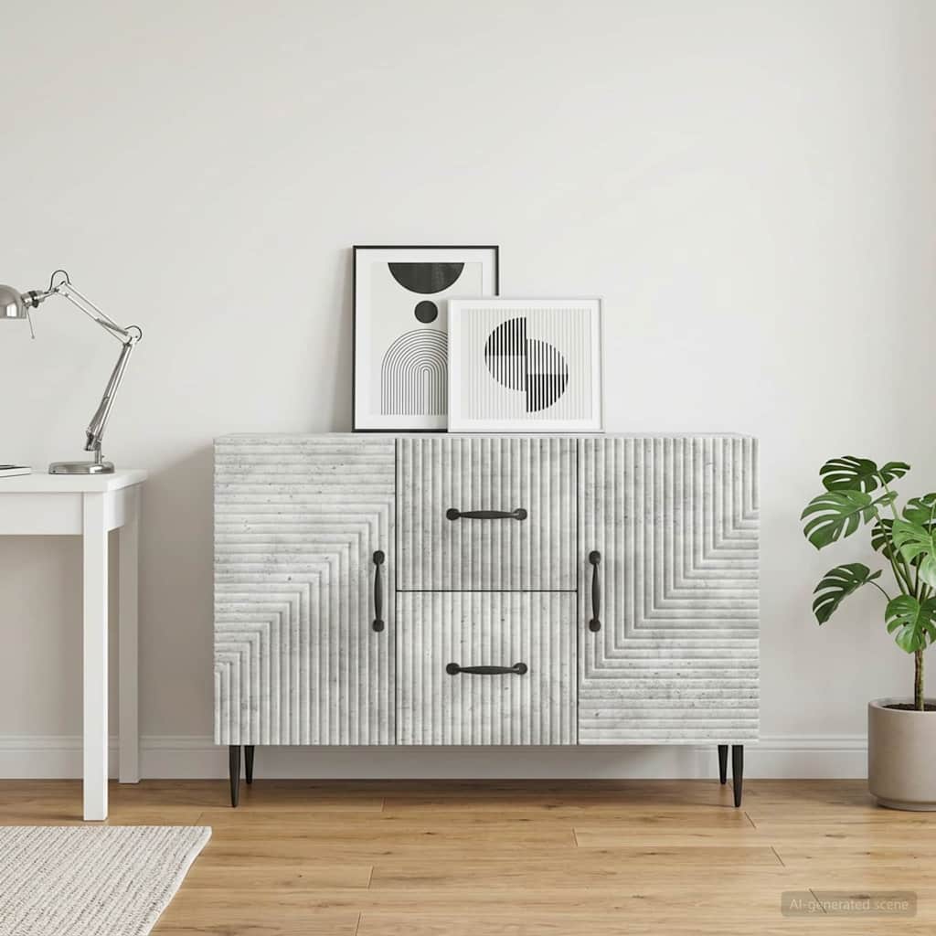 Sideboard med skuffe Betongrå 89 x 34,5 x 60 cm Konstrueret træ