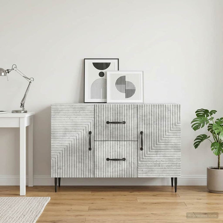 Sideboard med skuffe Betongrå 89 x 34,5 x 60 cm Konstrueret træ