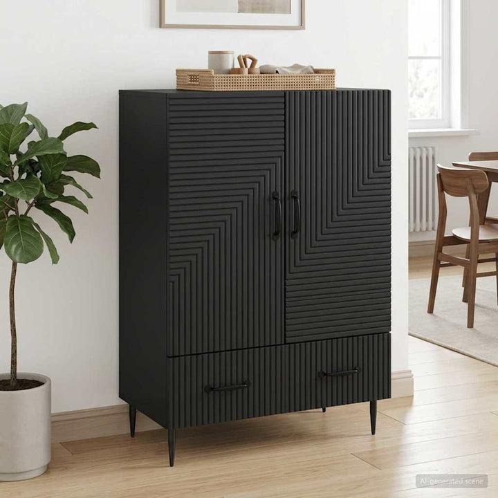 Sideboard med skuffe Sort 66 x 34,5 x 95 cm Konstrueret træ