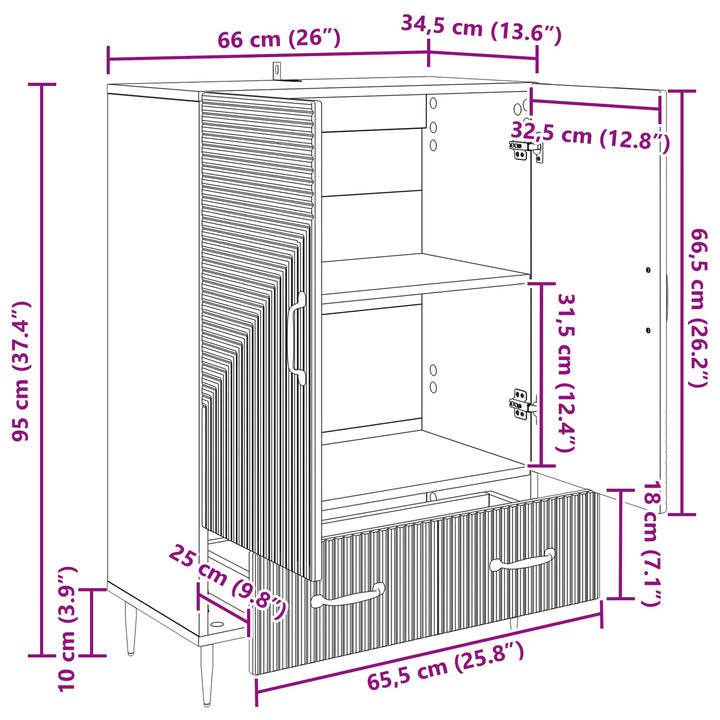 Sideboard Sonoma-eg 66 x 34,5 x 95 cm Konstrueret træ