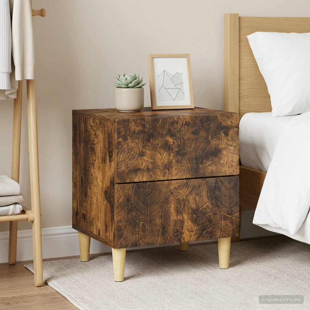 Sengebord 2 pcs Røget eg 43 x 34,5 x 48 cm Konstrueret træ