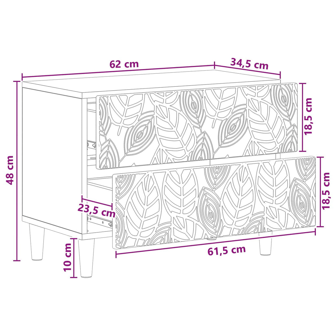Sengebord Hvid højglans 62 x 34,5 x 48 cm Konstrueret træ