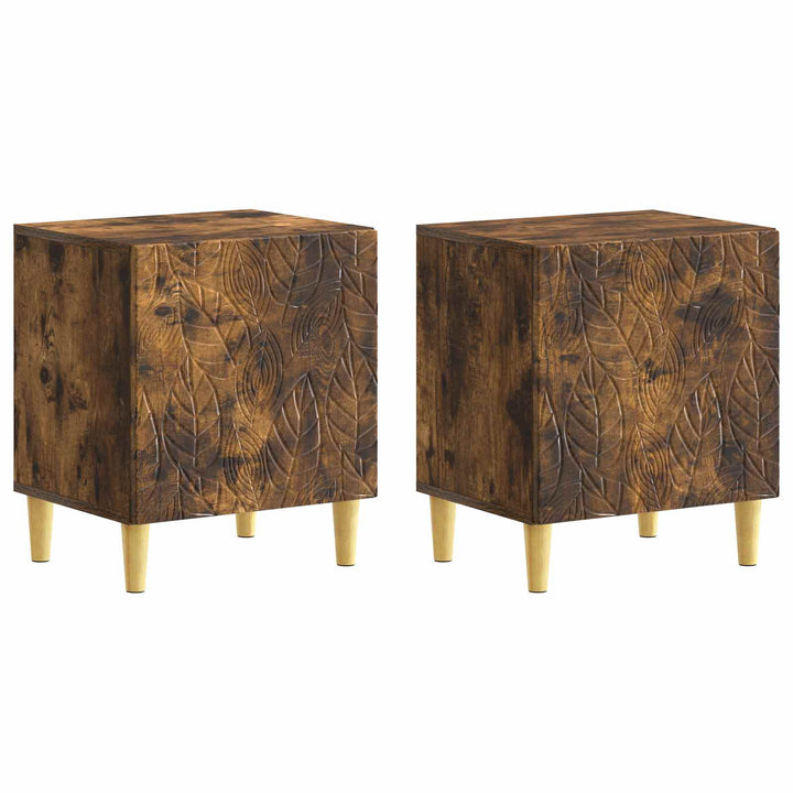 Sengebord 2 pcs Røget eg 43 x 34,5 x 50 cm Konstrueret træ