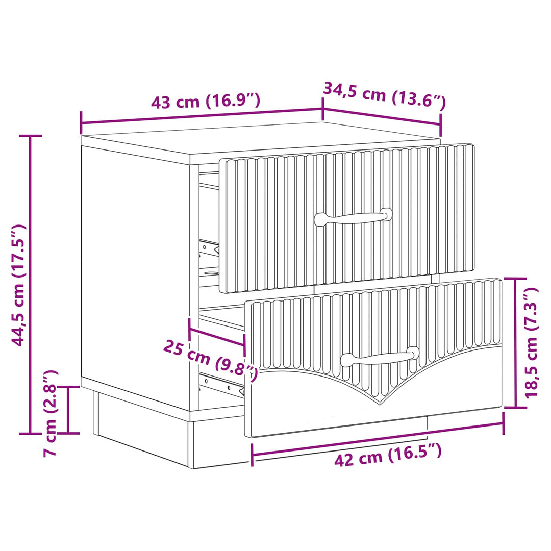 Natskab 2 pcs Sonoma-eg 43 x 34,5 x 44,5 cm Konstrueret træ