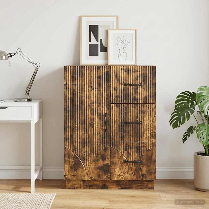 Sideboard med skuffe Røget eg 66 x 34,5 x 87 cm Konstrueret træ