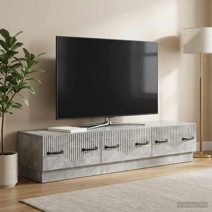 TV-skab med skuffe Betongrå 147 x 34,5 x 27 cm Konstrueret træ